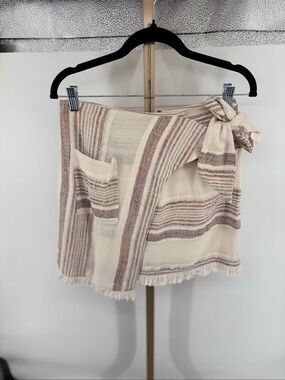 Anthropologie Holding Horses Avery Stripe Fringe Faux Wrap Skirt Size 2 NWT
